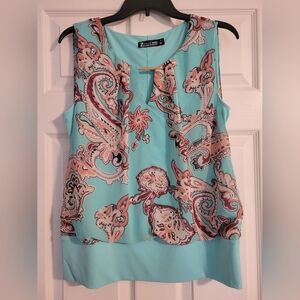 New York & Company 7th Ave Design Studio Tank Top Blouse Paisley Teal/Pink Sz M